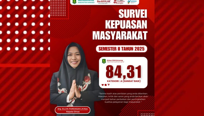 Foto: Kepala Dinas Kesehatan P2KB Sumenep, Ellya Fardasah, dalam poster hasil Survei Kepuasan Masyarakat (SKM) Semester II Tahun 2025, (Istimewa/Doc. Dimadura).