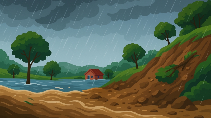 Gambar ilustrasi cuaca ekstrem seperti banjir dan longsor (Dok. dimadura.id)