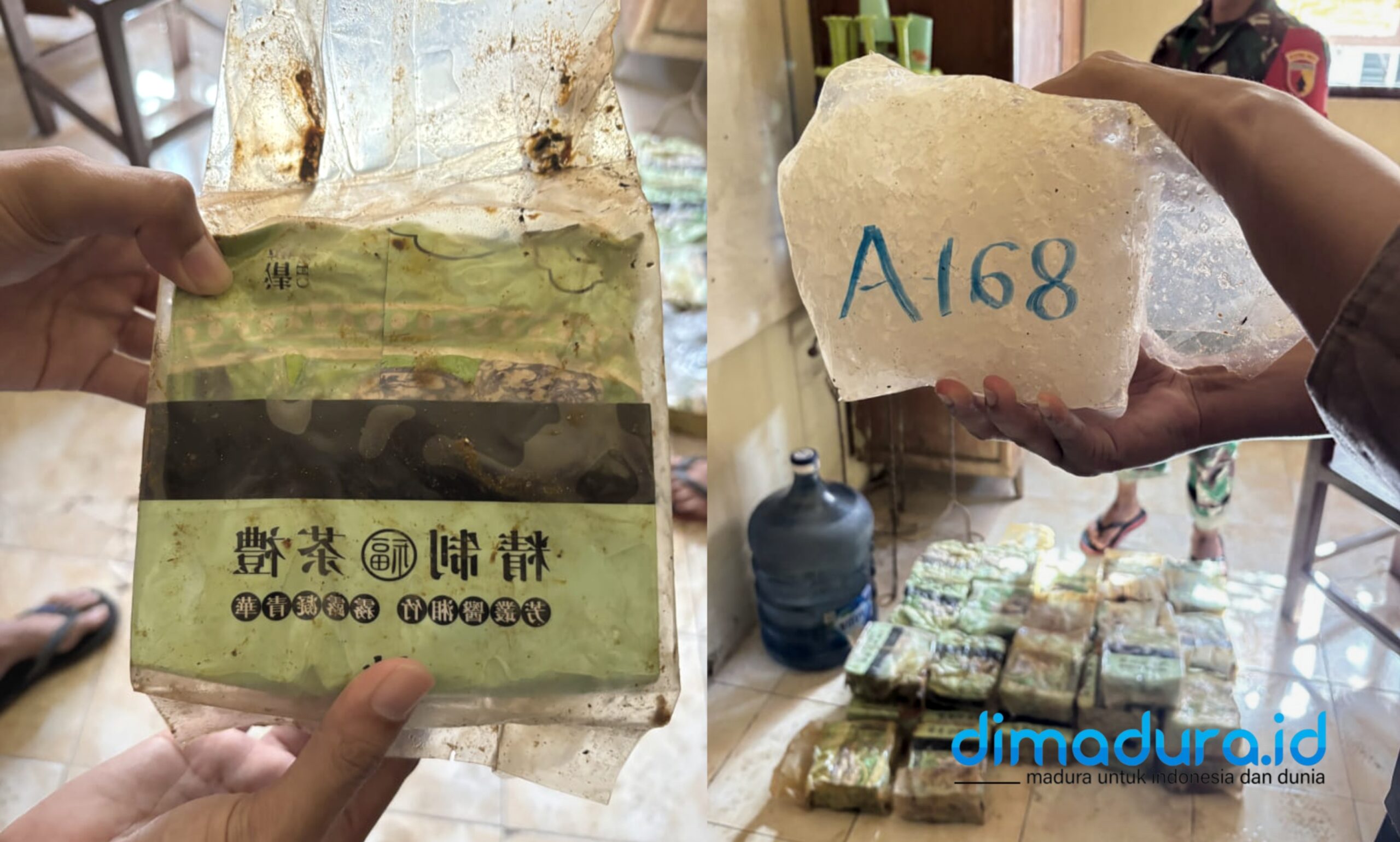 Barang seperti batu kristal yang ditemukan oleh empat nelayan Sumenep setelah dikeluarkan dari drum besi yang diduga merupakan sabu-sabu 35 kilogram. (Foto.Istimewa/Doc. Dimadura).