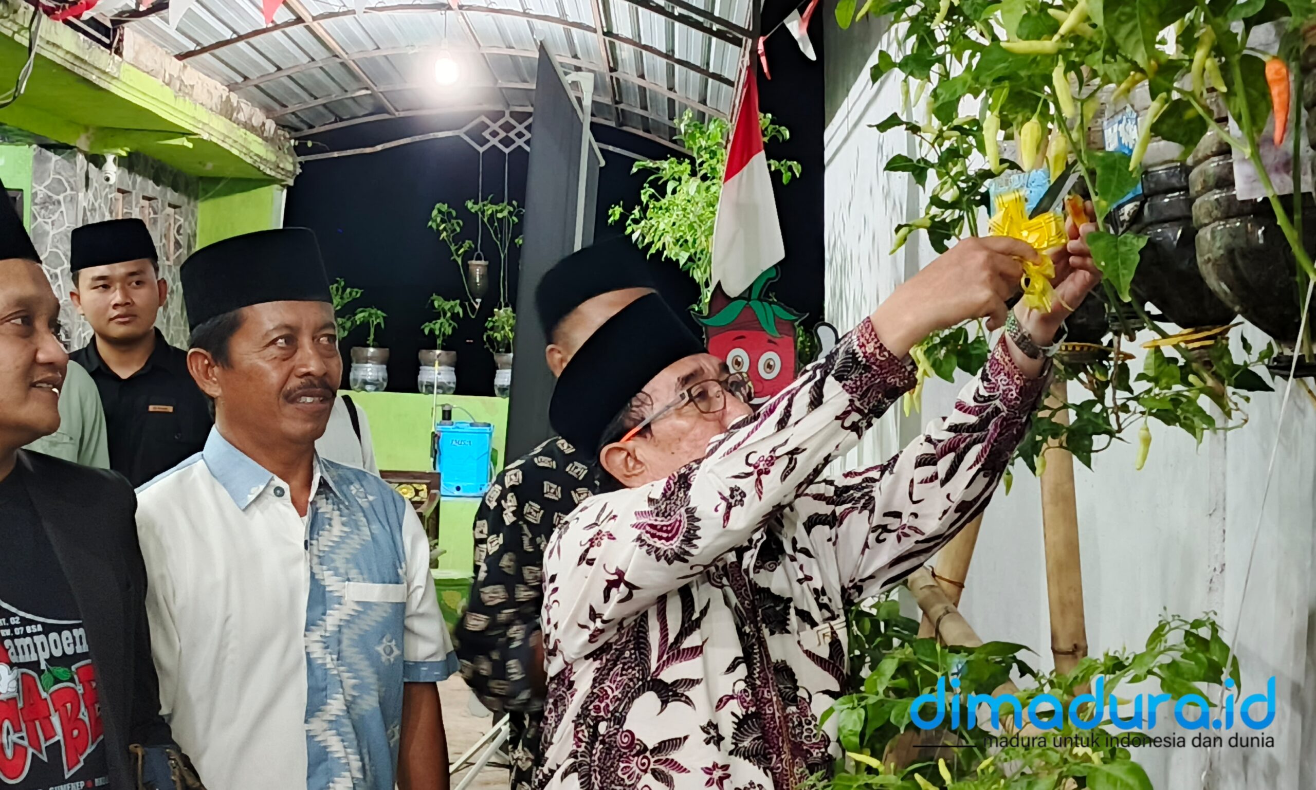Foto: Wakil Bupati Sumenep, KH Imam Hasyim, melakukan pemotongan pita secara simbolis pada panen perdana Kampung Cabai di Perumahan Bumi Sumekar Asri, RT 02 RW 07, Sumenep. (Ari/Doc. Dimadura).