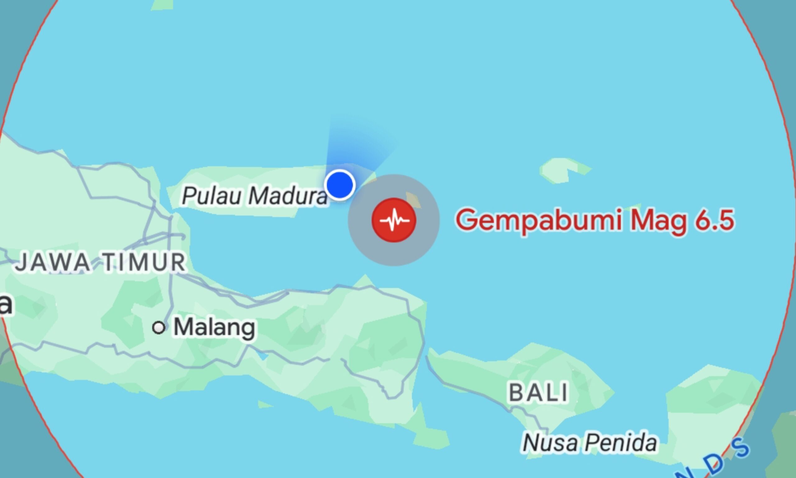 Foto: Peta lokasi gempa bumi berkekuatan magnitudo 6,5 yang mengguncang wilayah Sumenep, Jawa Timur, pada Selasa malam (30/9/2025). (BMKG/Doc. Dimadura).
