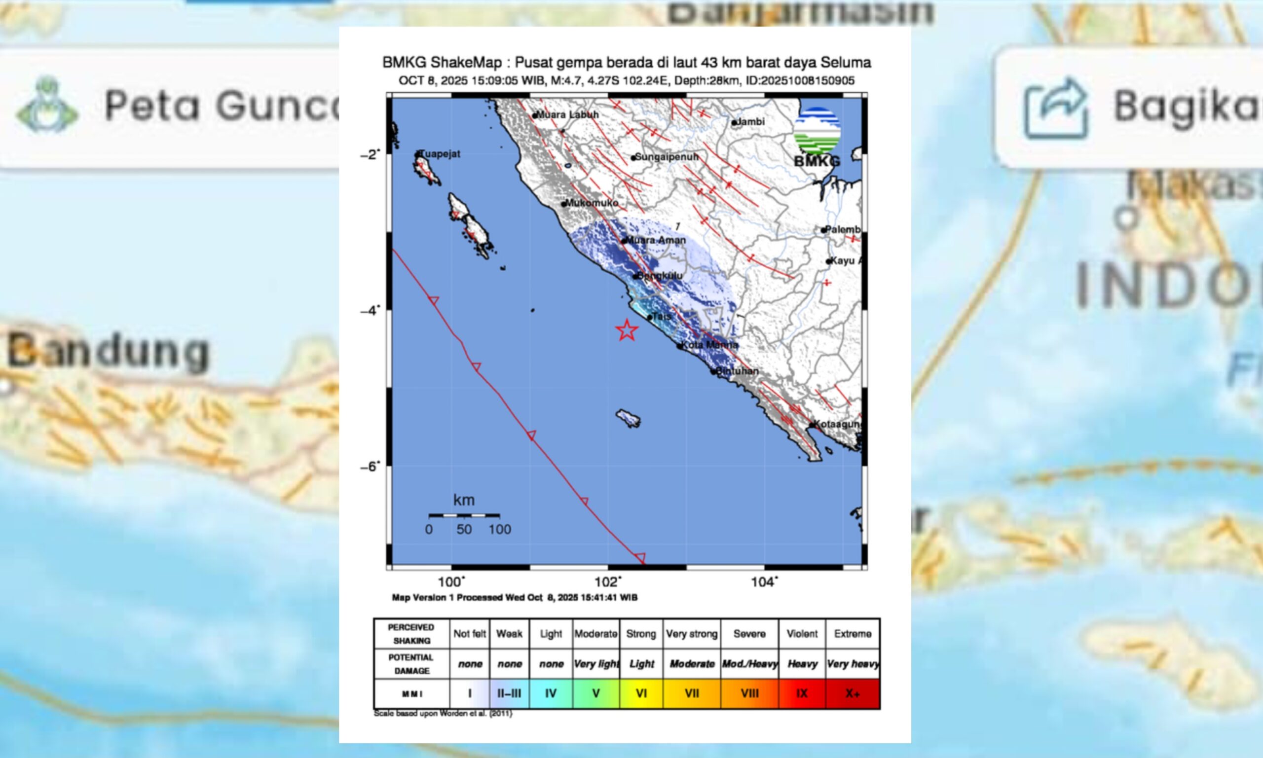 Foto: Gempa Magnitudo 4,1 di pulau sapudi Sumenep. (BMKG/Doc. Dimadura).