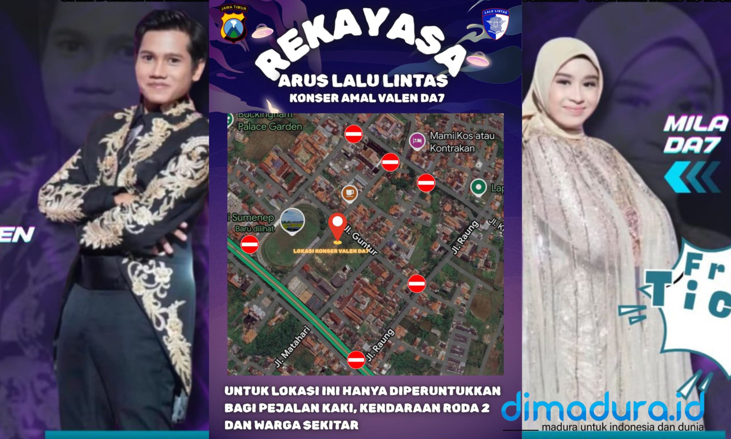 Foto: Rekayasa lalu lintas menjelang pelaksanaan Konser Valen DA7 yang digelar di GOR A. Yani Sumenep. (Ari/Doc. Dimadura).