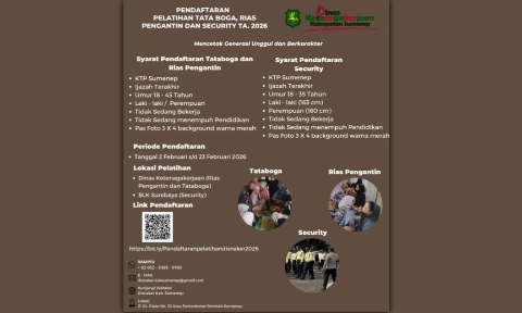 Bangun Sdm Berkualitas, Disnaker Sumenep Buka Pelatihan Kerja Gratis 2026 2 Foto: Poster Pendaftaran Pelatihan Kerja Gratis 2026. ( Ig Disnaker Sumenep/Doc. Dimadura).